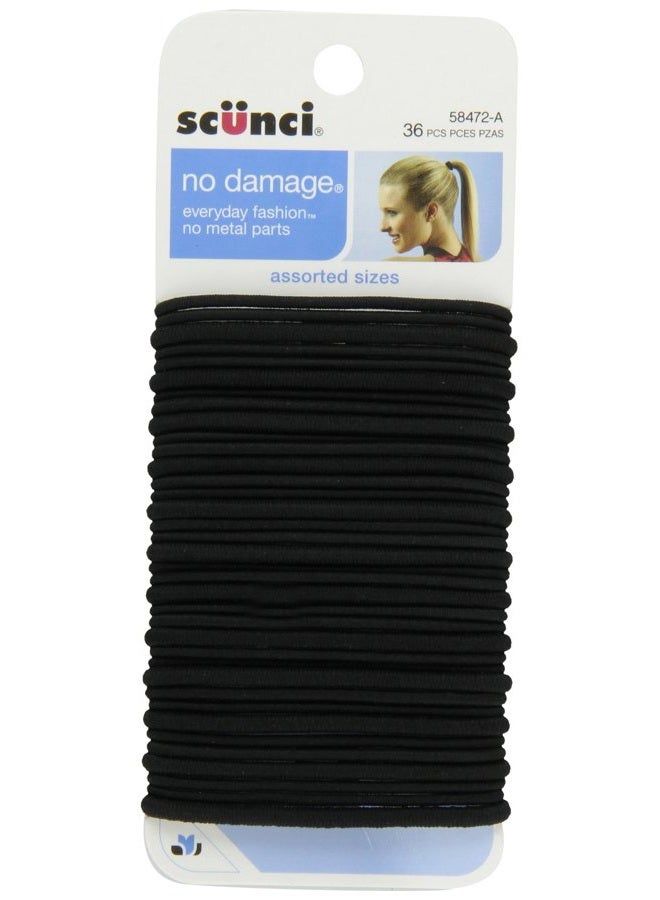 Scunci No-Damage Elastic Stretch Hairbands in Assorted Widths in Black, 36 Count