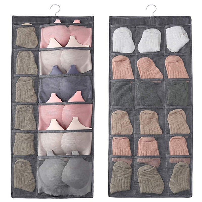 Bluwings Bluwings Multifunction Hanging Organizer with Mesh 30 Pockets Rotating Metal HangerDual Sided Wall Shelf Wardrobe Storage Bags Space Saver Bag for Bra Underwear Underpants Socks Grey 1 PC  - Image 1