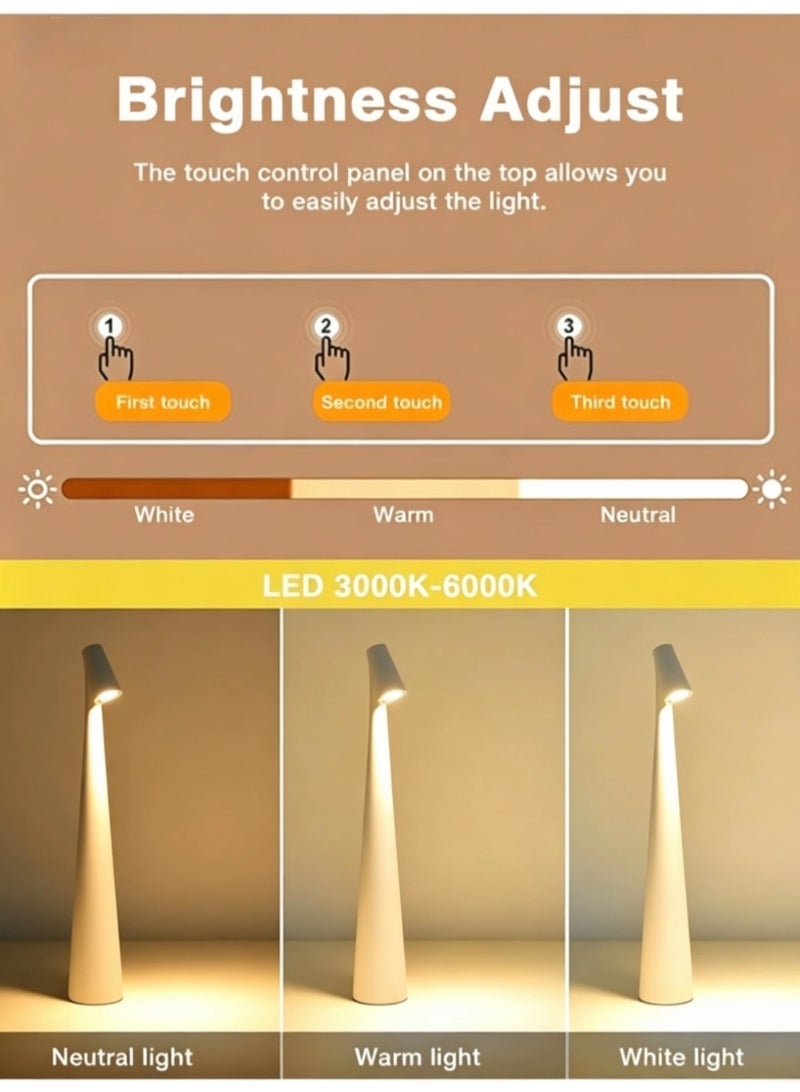 سِيمِير مصباح طاولة LED محمول، مصباح طاولة LED يعمل باللمس، مصباح طاولة بتصميم عصري، مصباح طاولة LED قابل لإعادة الشحن لتزيين المنزل (أبيض) - Image 4