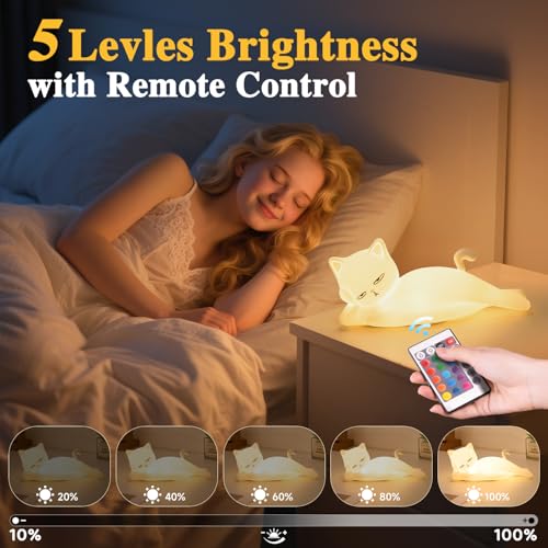 Mubarek Lying Flat Cat Night Light, 16 Colors+5 Dimming+Silicone Cute Lamp, Touch+Remote Control Cat Lamp, Rechargeable Night Light,Fun & Cool Weird Stuff Random Stuff, White Elephant Gifts for Adults, Kids - Image 4