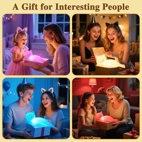 Mubarek Lying Flat Cat Night Light, 16 Colors+5 Dimming+Silicone Cute Lamp, Touch+Remote Control Cat Lamp, Rechargeable Night Light,Fun & Cool Weird Stuff Random Stuff, White Elephant Gifts for Adults, Kids - Image 2