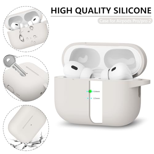 Ljusmicker for AirPods Pro Case Cover with Cleaner Kit,Soft Silicone Protective Cases for Apple AirPod Pro 2nd/1st Generation Case for Women Men,AirPods Pro 2 Case Accessories with Keychain-Stone - Image 4