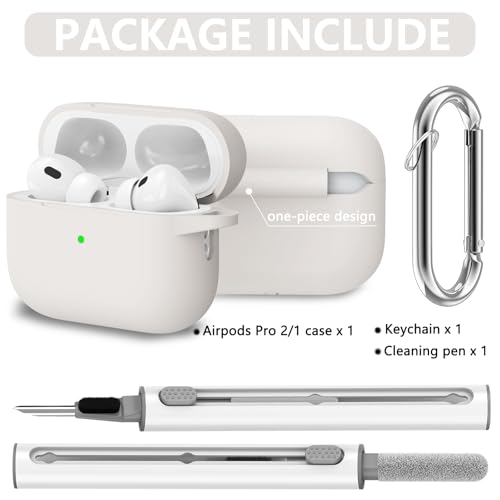 Ljusmicker for AirPods Pro Case Cover with Cleaner Kit,Soft Silicone Protective Cases for Apple AirPod Pro 2nd/1st Generation Case for Women Men,AirPods Pro 2 Case Accessories with Keychain-Stone - Image 2