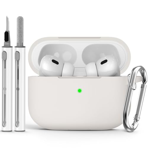 Ljusmicker for AirPods Pro Case Cover with Cleaner Kit,Soft Silicone Protective Cases for Apple AirPod Pro 2nd/1st Generation Case for Women Men,AirPods Pro 2 Case Accessories with Keychain-Stone - Image 1
