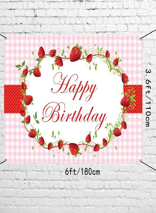 AWERT Polyester 6x3.6ft Happy Birthday Banner Red Strawberry Birthday Party Decorations Banner for Girls Birthday Party Supplies Strawberry Theme Party Decorations - Image 4