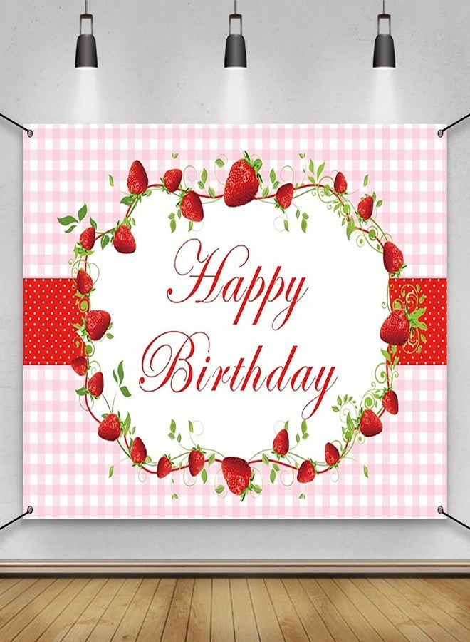 AWERT Polyester 6x3.6ft Happy Birthday Banner Red Strawberry Birthday Party Decorations Banner for Girls Birthday Party Supplies Strawberry Theme Party Decorations - Image 1