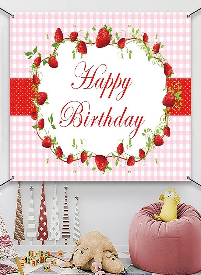 AWERT Polyester 6x3.6ft Happy Birthday Banner Red Strawberry Birthday Party Decorations Banner for Girls Birthday Party Supplies Strawberry Theme Party Decorations - Image 5