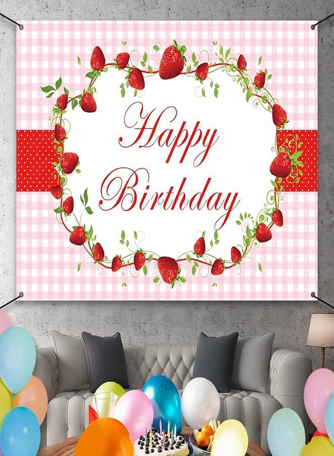 AWERT Polyester 6x3.6ft Happy Birthday Banner Red Strawberry Birthday Party Decorations Banner for Girls Birthday Party Supplies Strawberry Theme Party Decorations - Image 3