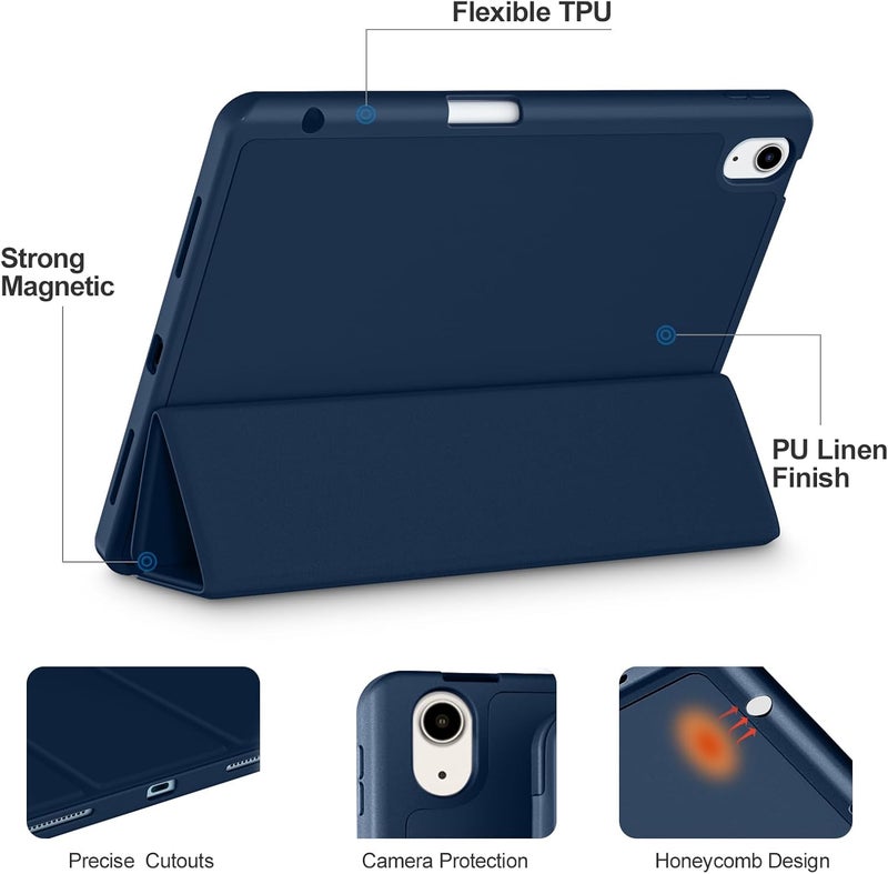 Akkerds Compatible with iPad Air 11 Inch Case 7th/6th Generation (M3/M2) 2025/2024, for iPad Air 5th/4th Generation Case 10.9 Inch 2022/2020 with Pencil Holder[Auto Sleep/Wake], Navyblue - Image 3