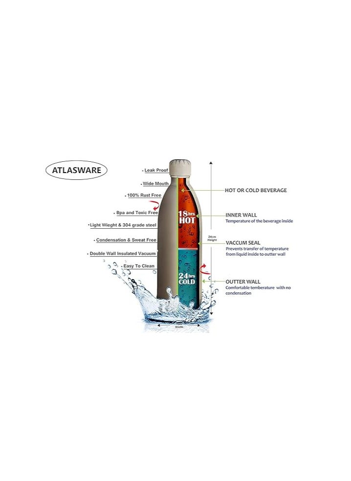 Atlasware ATLASWARE Stainless Steel Hot and Cold Vacuum Bottle, 1000 ml - Pack of 2 Pieces  - Image 2