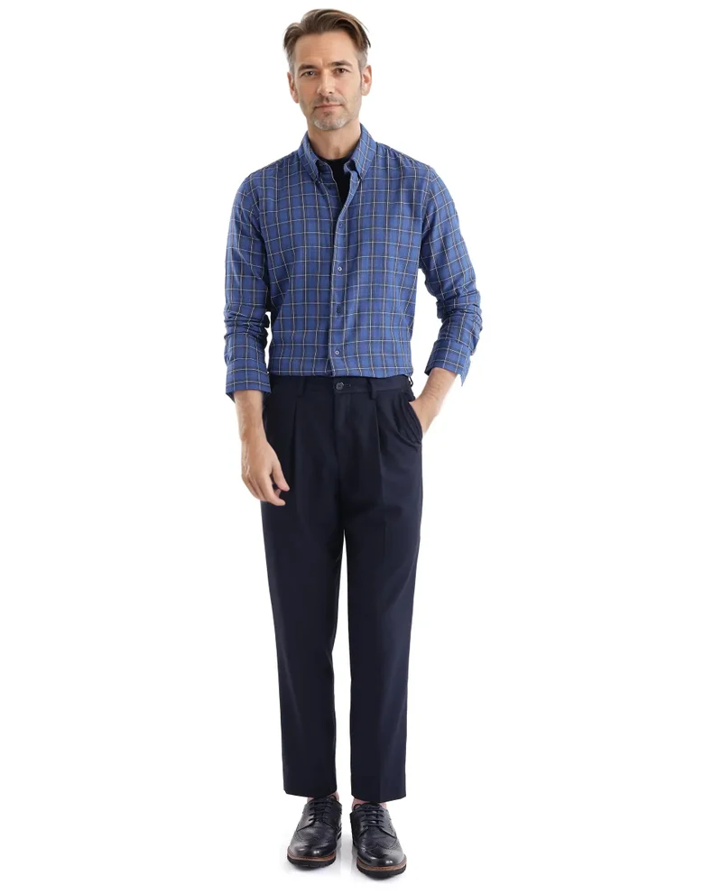 Rare Rabbit Rare Rabbit Men's Zary Dark Blue Cotton Fabric Full Sleeve Regular Fit Checks Shirt
