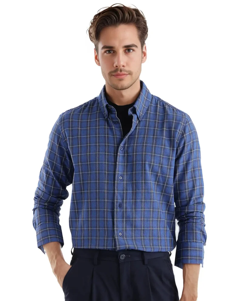 Rare Rabbit Rare Rabbit Men's Zary Dark Blue Cotton Fabric Full Sleeve Regular Fit Checks Shirt