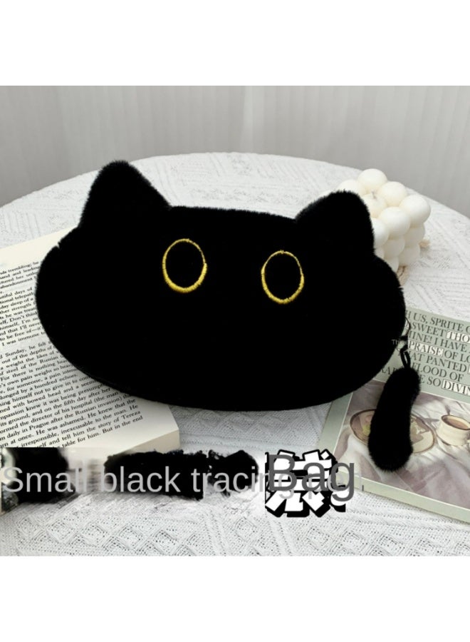 New Small Black Cat Pencil Case Student Cute Cat Stationery Box Storage Bag High Color Large Capacity Plush Cosmetic Bag - Image 2