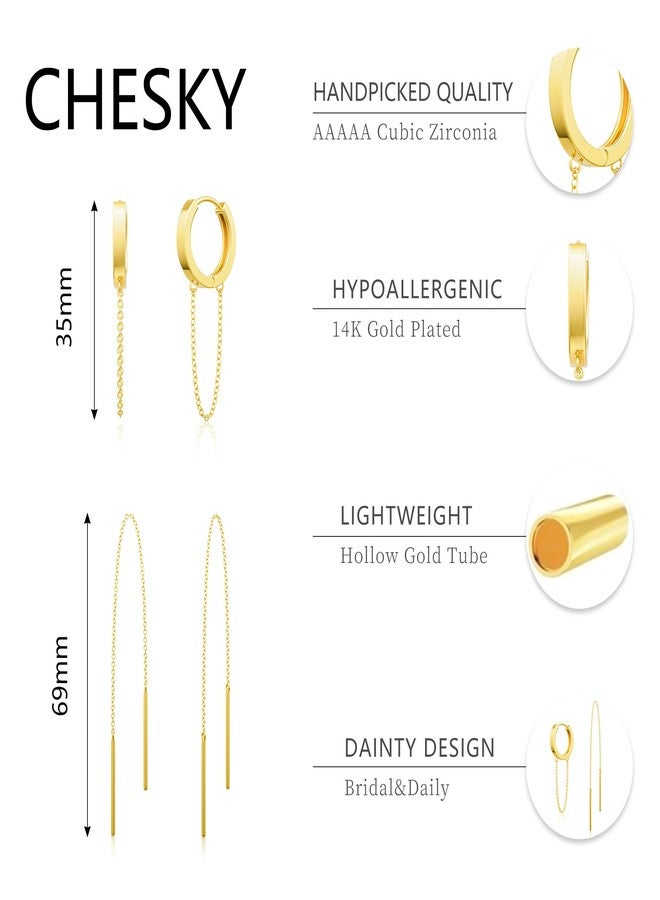 CHESKY Gold Hoop Earrings for Women Trendy, 14K Gold Plated Dangle Cartilage Earrings Dainty Chain Drop Earrings Set for Multiple Piercing Hypoallergenic Hoop Earrings Jewelry Gifts for Women Girls - Image 5