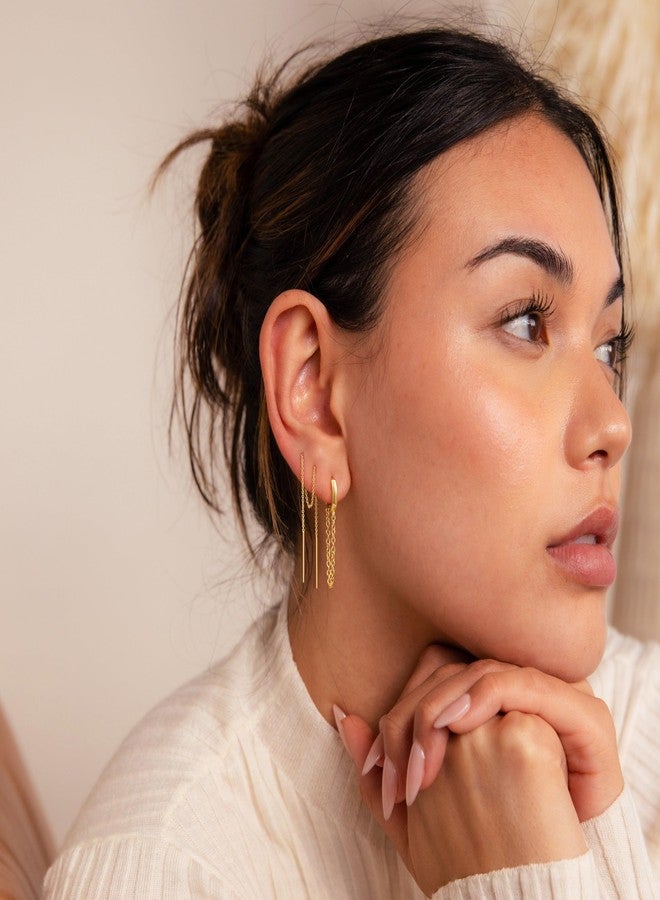 CHESKY Gold Hoop Earrings for Women Trendy, 14K Gold Plated Dangle Cartilage Earrings Dainty Chain Drop Earrings Set for Multiple Piercing Hypoallergenic Hoop Earrings Jewelry Gifts for Women Girls - Image 3