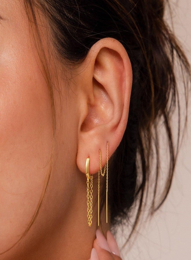 CHESKY Gold Hoop Earrings for Women Trendy, 14K Gold Plated Dangle Cartilage Earrings Dainty Chain Drop Earrings Set for Multiple Piercing Hypoallergenic Hoop Earrings Jewelry Gifts for Women Girls - Image 4