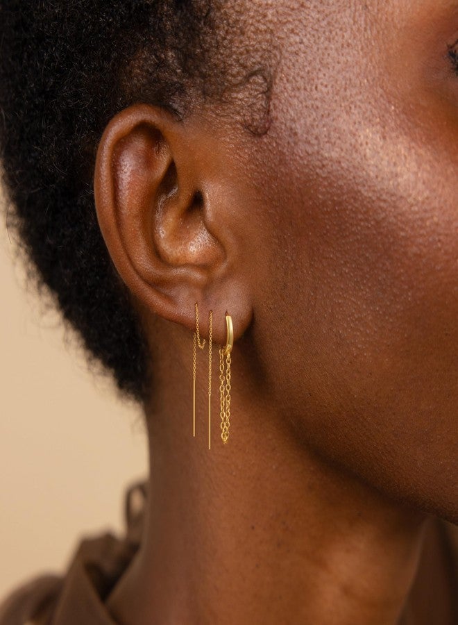 CHESKY Gold Hoop Earrings for Women Trendy, 14K Gold Plated Dangle Cartilage Earrings Dainty Chain Drop Earrings Set for Multiple Piercing Hypoallergenic Hoop Earrings Jewelry Gifts for Women Girls - Image 2
