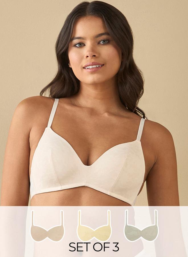 Splash FAV Set of 3 - Floral Textured Support Bra with Adjustable Straps - Image 1