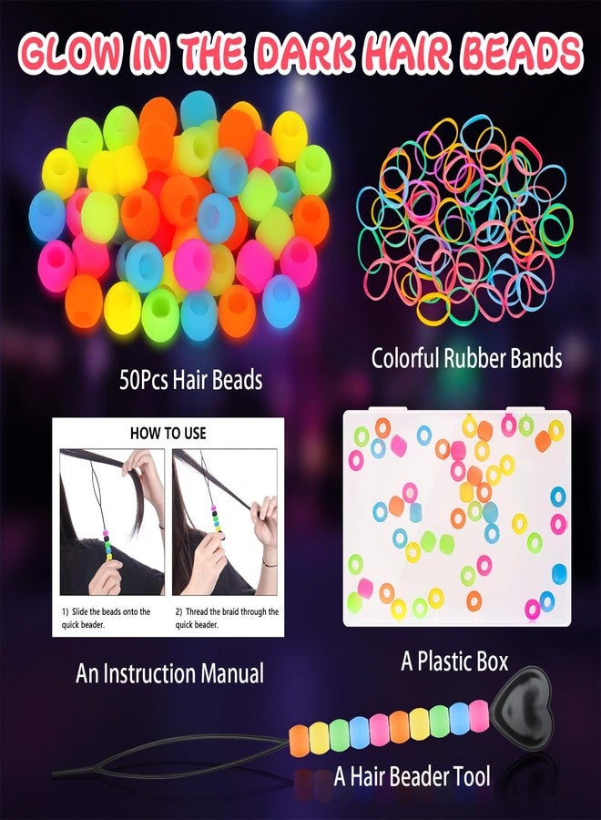 FunisFun Silicone Hair Beads Glow in the Dark 50Pcs Soft Pony Beads for Braids Cute Hair Accessories for Kids Girls Parties Daily Hairstyles (Small-50P) - Image 3