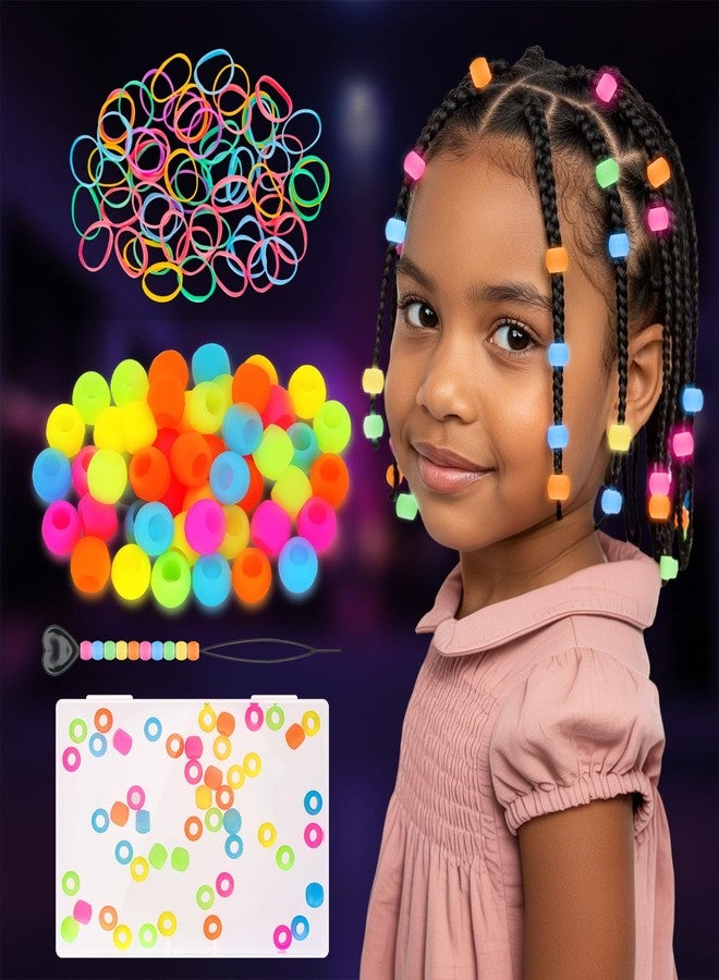 FunisFun Silicone Hair Beads Glow in the Dark 50Pcs Soft Pony Beads for Braids Cute Hair Accessories for Kids Girls Parties Daily Hairstyles (Small-50P) - Image 1