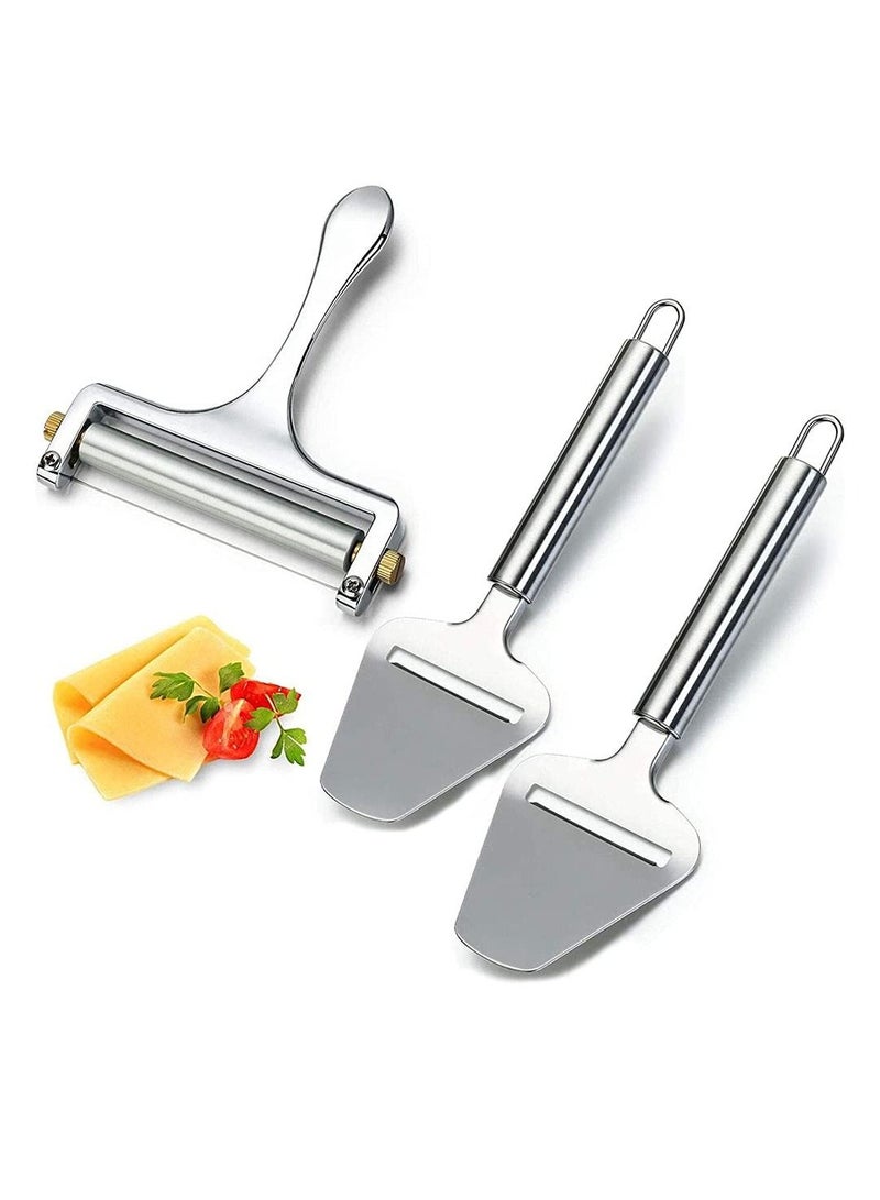 SYOSI 2 Pieces of Stainless Steel Cheese Spatula and 1 Piece of Cheese Planer Slicer Special Knife for Household Cheese Flat Cheese Slicer for Soft Semi Hard and Hard Cheese Perfect Cooking Tool  - Image 1