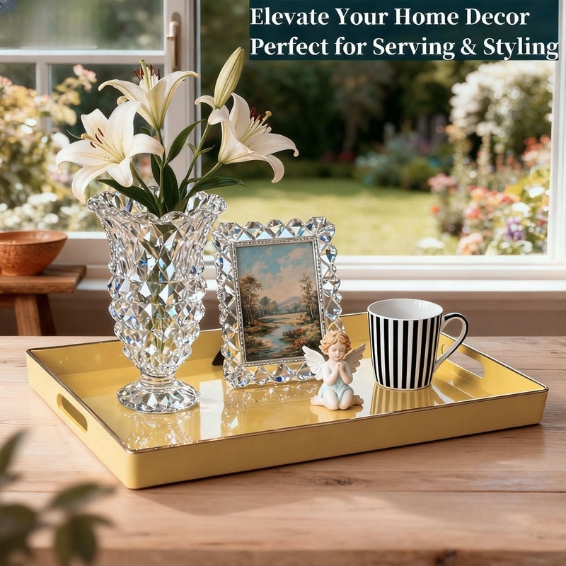 Simmer Stone Decorative Tray, Rectangle Plastic with Handles, Modern Vanity and Serving for Ottoman, Coffee table, Kitchen and Bathroom, 15.6" x 10.2" x 1.5" (Creamy) - Image 2