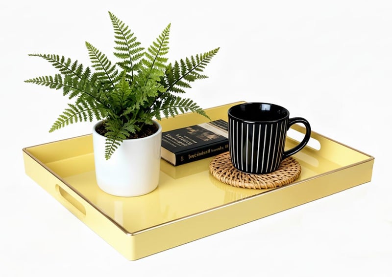 Simmer Stone Decorative Tray, Rectangle Plastic with Handles, Modern Vanity and Serving for Ottoman, Coffee table, Kitchen and Bathroom, 15.6" x 10.2" x 1.5" (Creamy) - Image 1