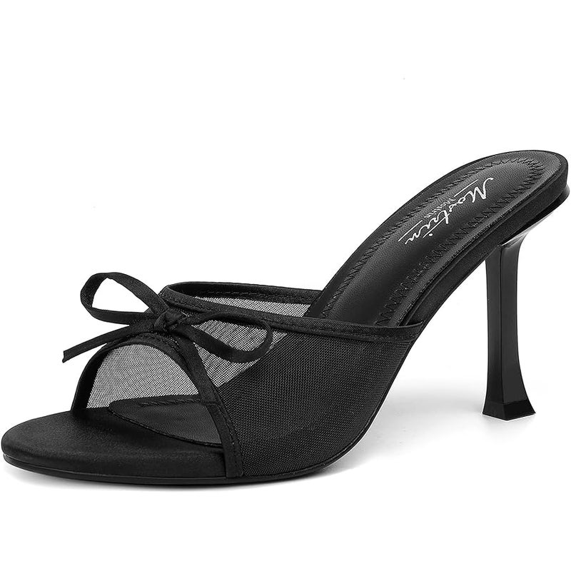 Mostrin Kitten Heels for Women Round Toe Heels With Bow Vintage Mules Sexy Slip on Stiletto Backless Sandals for Party Daily - Image 1