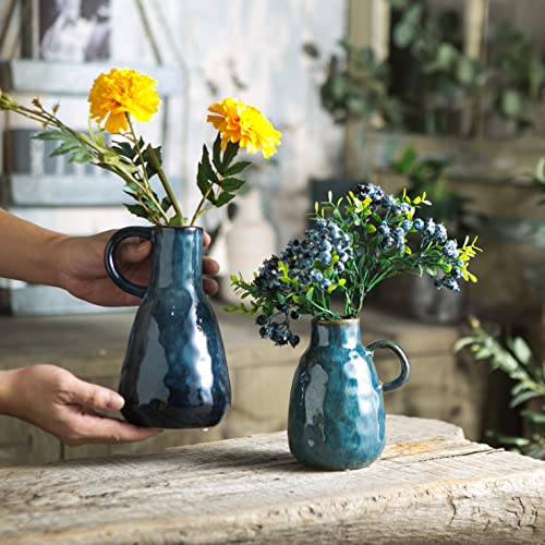 Tanvecle Ceramic Vase Set of 2, Blue Glazed Small Pottery Vases with Handles, Decorative Clay Vase Modern Farmhouse Decor, Centerpiece Dining Table Decorations Porcelain - Image 5