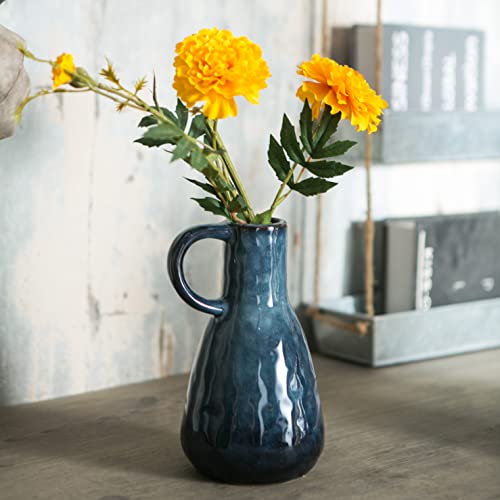 Tanvecle Ceramic Vase Set of 2, Blue Glazed Small Pottery Vases with Handles, Decorative Clay Vase Modern Farmhouse Decor, Centerpiece Dining Table Decorations Porcelain - Image 3