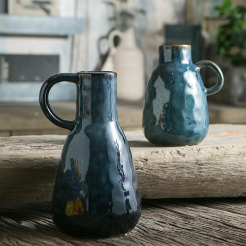 Tanvecle Ceramic Vase Set of 2, Blue Glazed Small Pottery Vases with Handles, Decorative Clay Vase Modern Farmhouse Decor, Centerpiece Dining Table Decorations Porcelain - Image 4