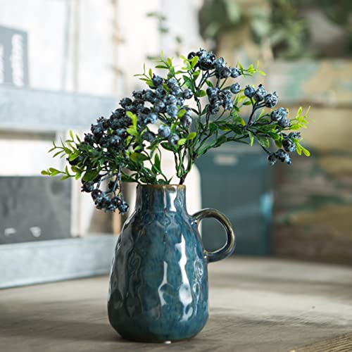 Tanvecle Ceramic Vase Set of 2, Blue Glazed Small Pottery Vases with Handles, Decorative Clay Vase Modern Farmhouse Decor, Centerpiece Dining Table Decorations Porcelain - Image 2