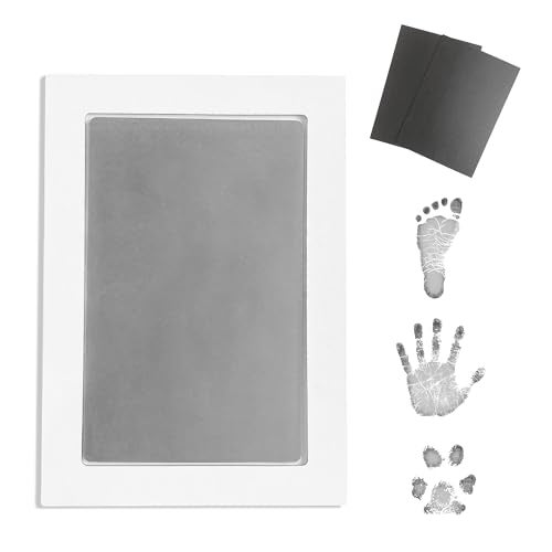 ReignDrop Inkless Large Clean Touch Ink Pad Kit for Baby Footprint Handprint Pet Paw Print No Ink Mess Baby Safe One Time Use Includes 2 Cardstocks CleanTouch Silver - Image 1