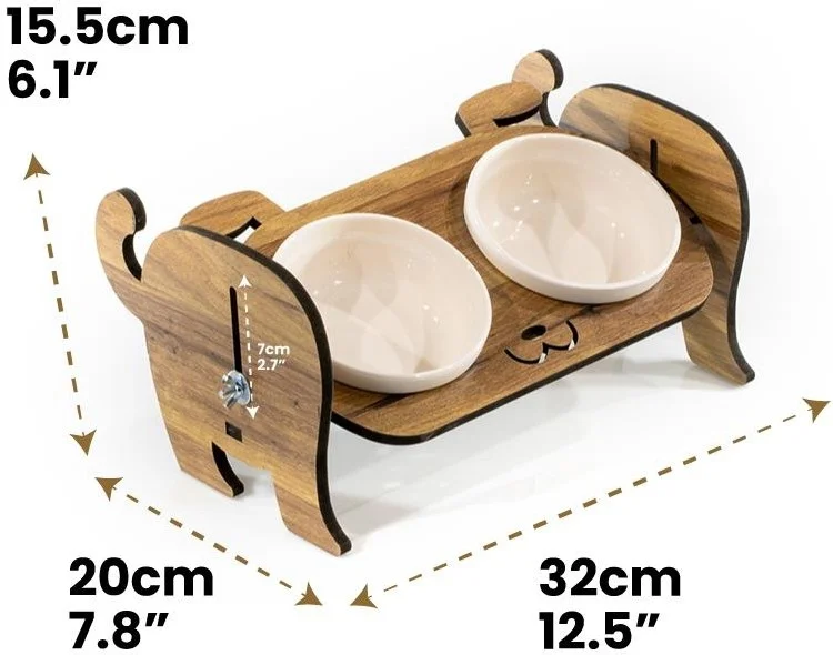 Pikas Wooden Custom Name Printed, Dog Food Water Bowl Stand