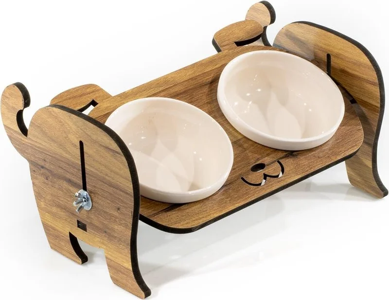Pikas Wooden Custom Name Printed, Dog Food Water Bowl Stand