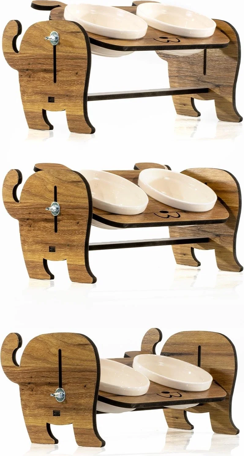 Pikas Wooden Custom Name Printed, Dog Food Water Bowl Stand