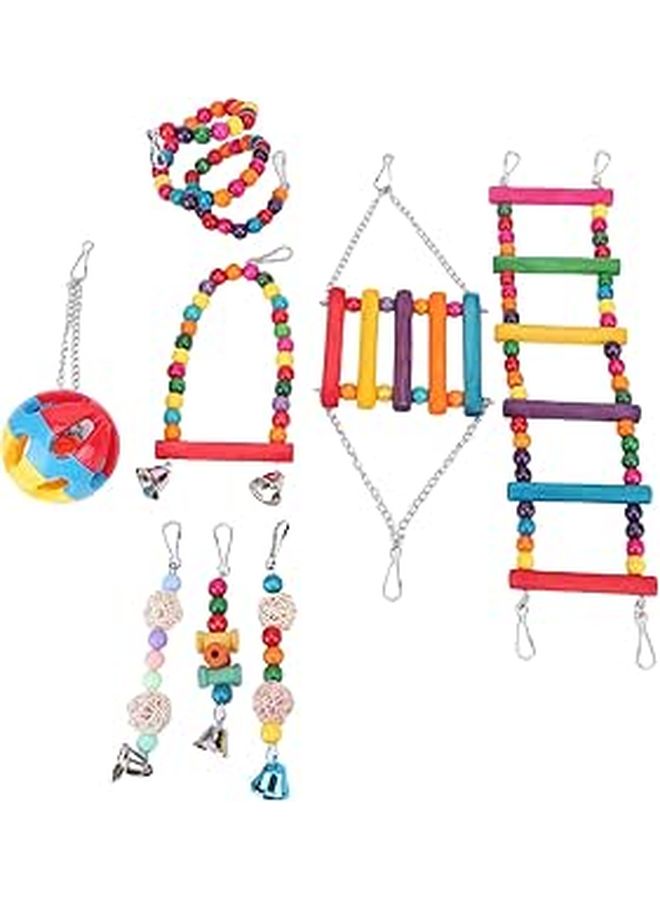 Colorful Bird Hanging Perch Stand Chewing Toy For Play Rest - Image 1