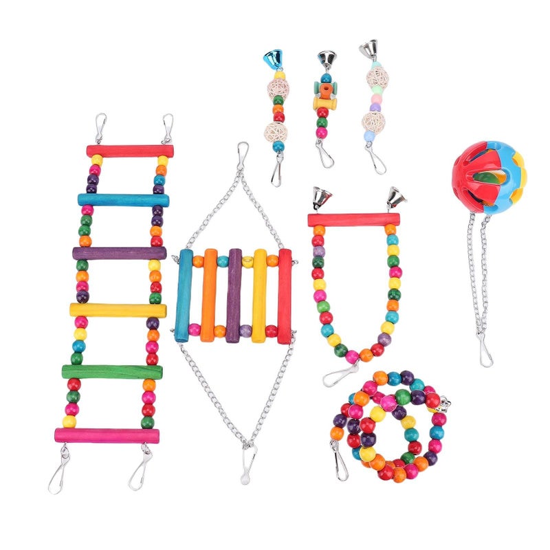 Colorful Bird Hanging Perch Stand Chewing Toy For Play Rest - Image 3