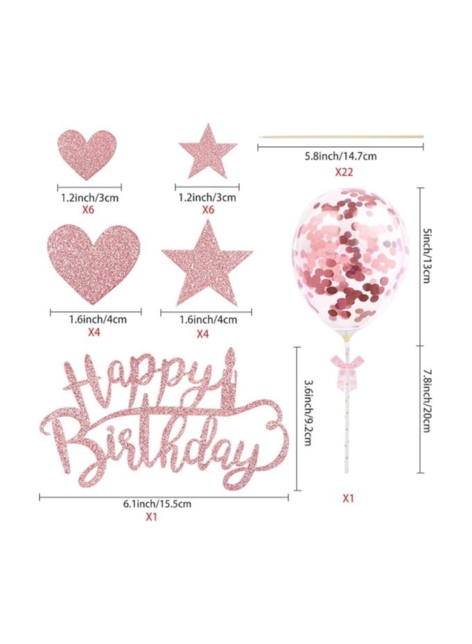 22 Pieces Rose Gold Cake Toppers Happy Birthday Cupcake Topper Rose Gold Cake Decoration Birthday Confetti Balloon for Birthday Party Anniversary Cake Decor  - Image 2