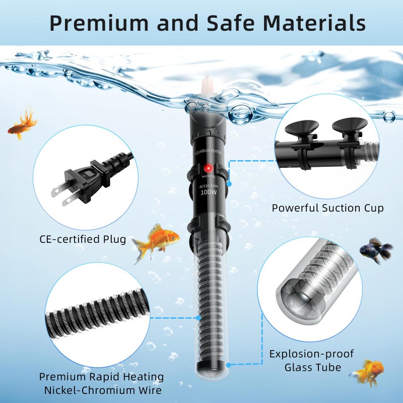 HiTauing Aquarium Heater 25W/50W/100W/200W/300W, Adjustable Knob Fish Tank Heater with Digital Thermometer, Submersible Betta/Turtle Tank Heater for Freshwater and Saltwater Tanks - Image 3