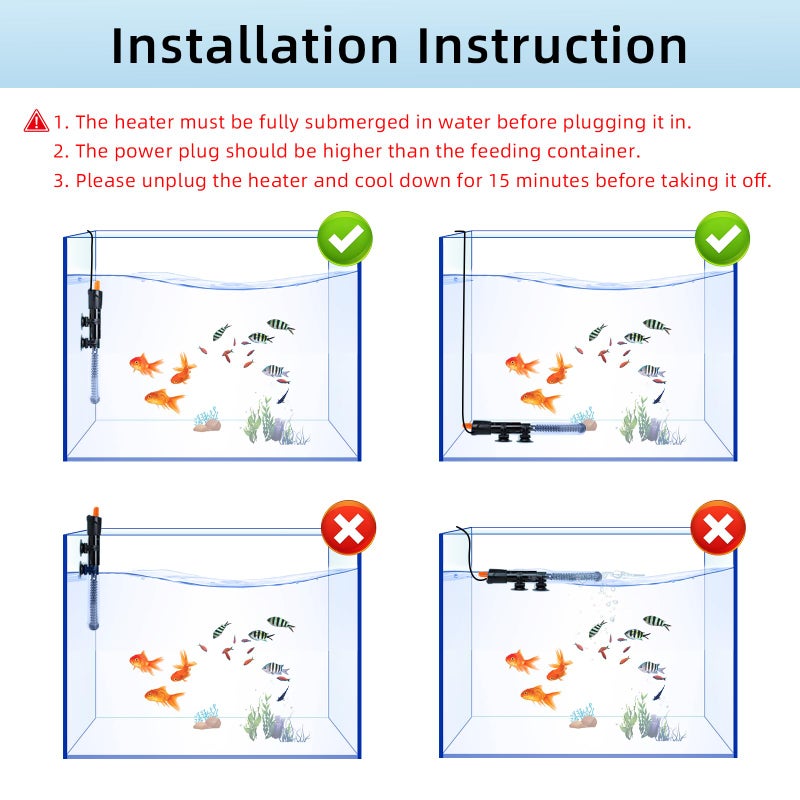 HiTauing Aquarium Heater 25W/50W/100W/200W/300W, Adjustable Knob Fish Tank Heater with Digital Thermometer, Submersible Betta/Turtle Tank Heater for Freshwater and Saltwater Tanks - Image 5