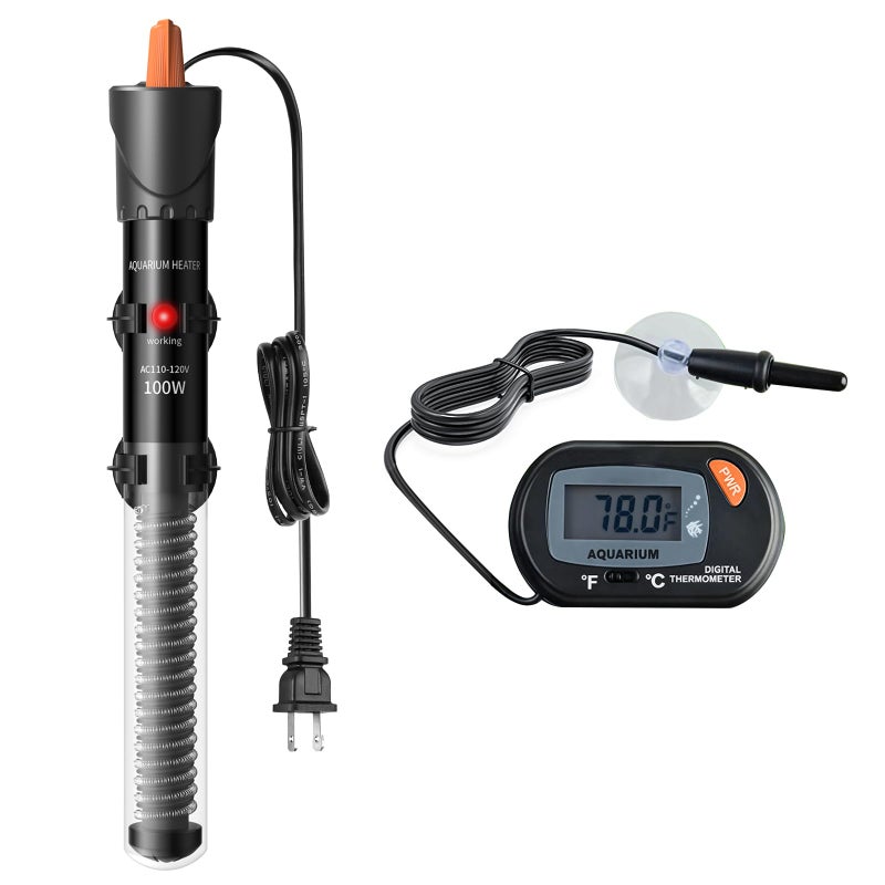 HiTauing Aquarium Heater 25W/50W/100W/200W/300W, Adjustable Knob Fish Tank Heater with Digital Thermometer, Submersible Betta/Turtle Tank Heater for Freshwater and Saltwater Tanks - Image 1