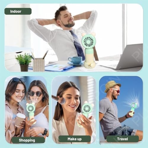 PLUSPOINT Mini Portable Fan Powerful Hand Fan Cute Design 3 Speed Personal Small Desk Fan with stand, Light weight Rechargeable USB Handheld Fan for Girls, Women, Kids, Indoor, Outdoor - Image 4