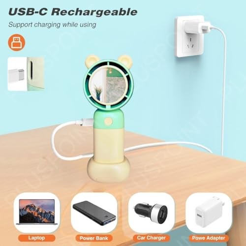 PLUSPOINT Mini Portable Fan Powerful Hand Fan Cute Design 3 Speed Personal Small Desk Fan with stand, Light weight Rechargeable USB Handheld Fan for Girls, Women, Kids, Indoor, Outdoor - Image 5