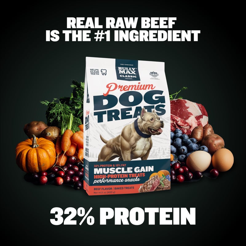 Bully Max Premium High Protein Dog Treats for Puppy & Adult Dogs - Training Dog Food Treats with 32% Protein, Real Meat, Veggies & BCAAs for Small, Medium & Large Breeds, Beef Flavor, 400g Bag - Image 3