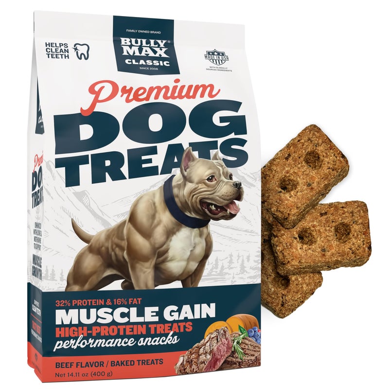 Bully Max Premium High Protein Dog Treats for Puppy & Adult Dogs - Training Dog Food Treats with 32% Protein, Real Meat, Veggies & BCAAs for Small, Medium & Large Breeds, Beef Flavor, 400g Bag - Image 1