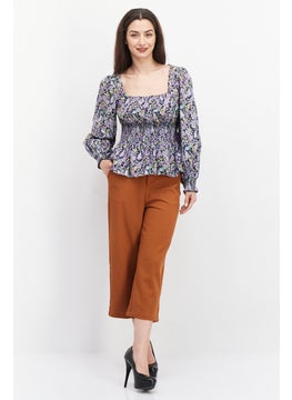 INC Women Square Neck Long Sleeve All Over Printed Top, Navy Combo  - Image 4