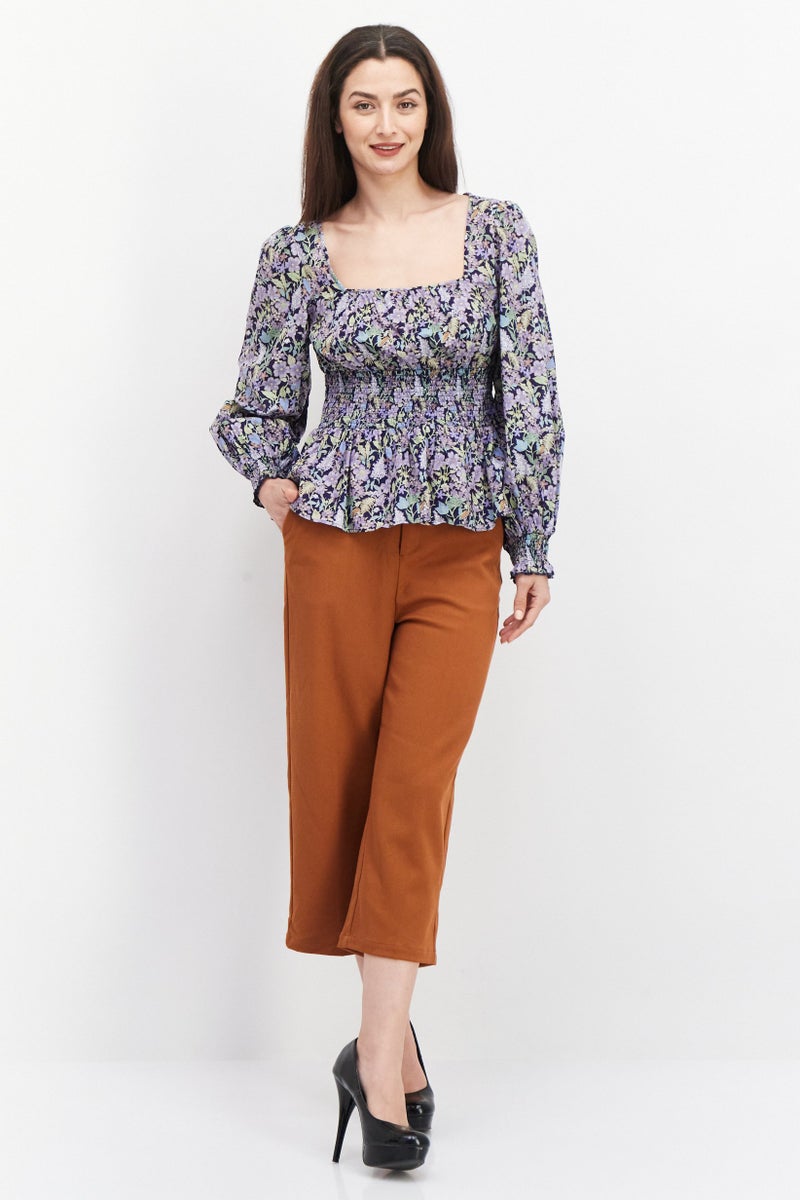 INC Women Square Neck Long Sleeve All Over Printed Top, Navy Combo - Image 4