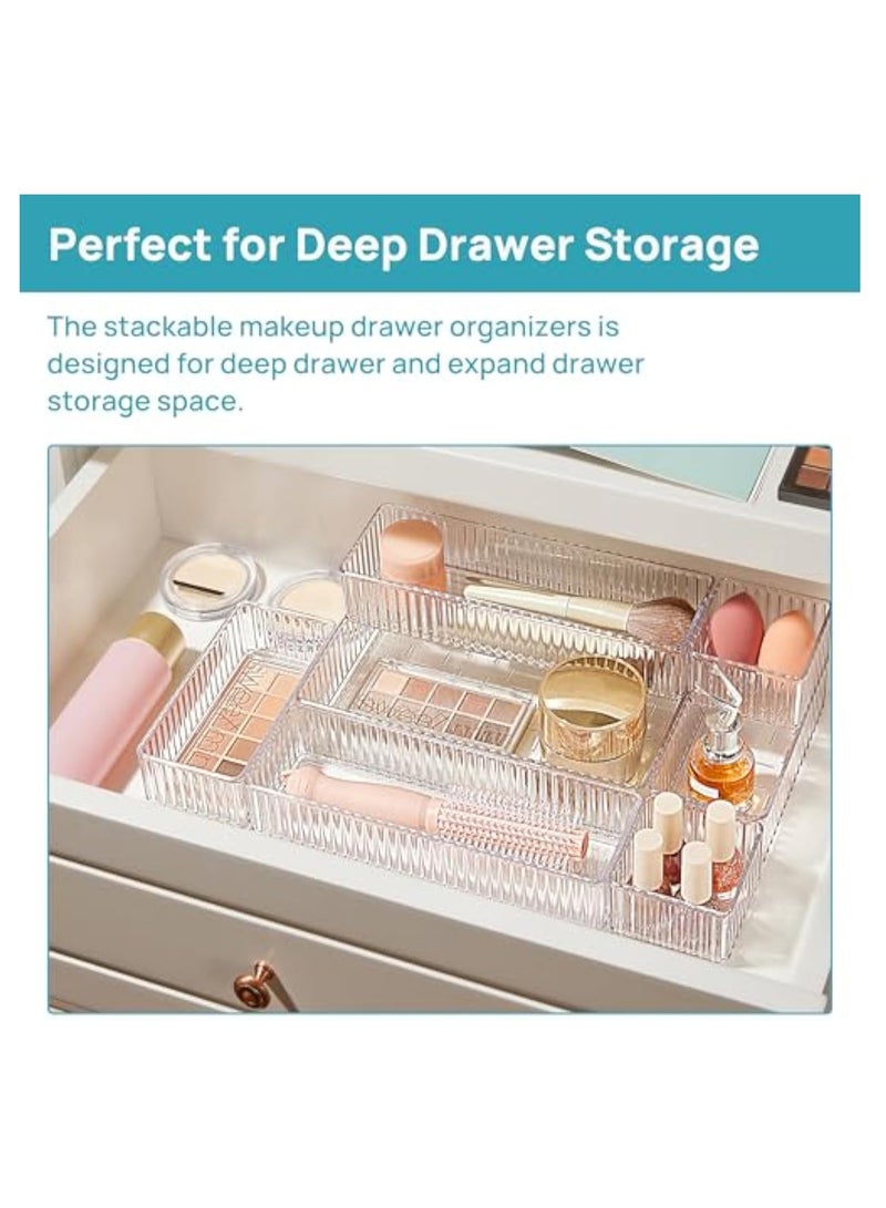 Arabest 7 PCS Clear Drawer Organizers Bins, 4-Size Stackable Makeup and Vanity Drawer Organizer Trays, Acrylic Bathroom Drawer Storage Containers for Cosmetic, Office Supply, Kitchen Utensils Gadgets - Image 2