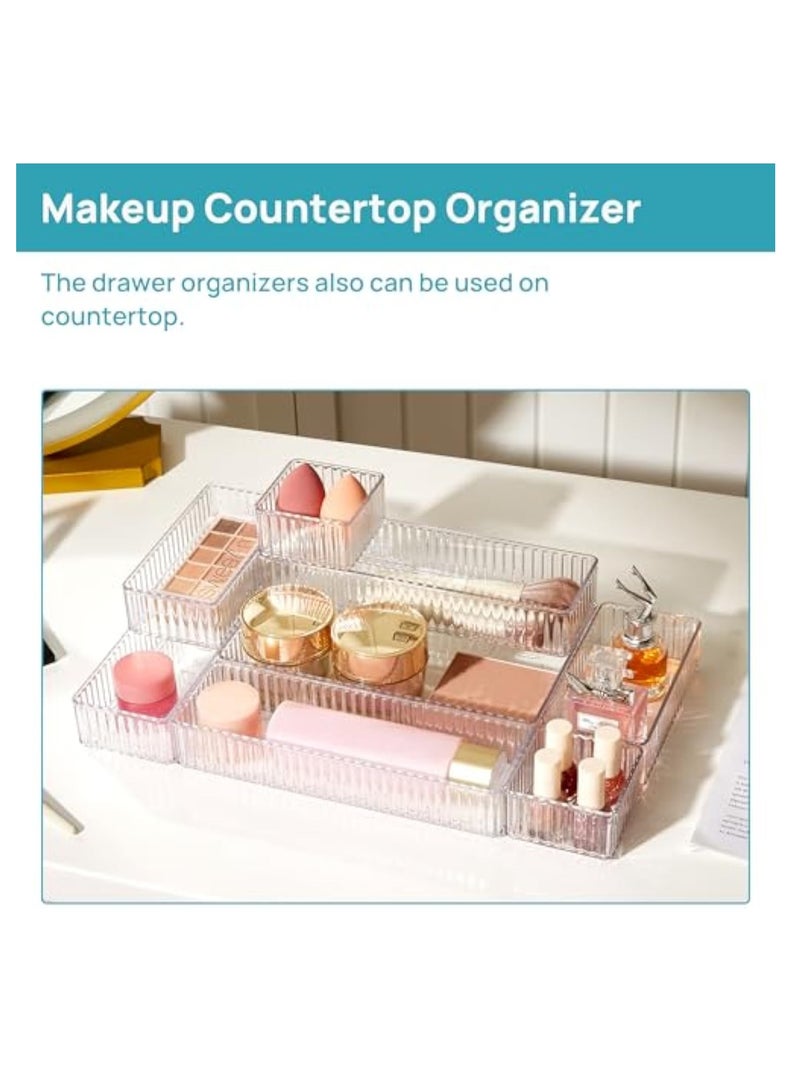 Arabest 7 PCS Clear Drawer Organizers Bins, 4-Size Stackable Makeup and Vanity Drawer Organizer Trays, Acrylic Bathroom Drawer Storage Containers for Cosmetic, Office Supply, Kitchen Utensils Gadgets - Image 4